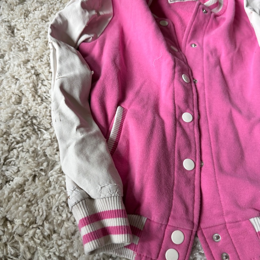 Stylish Reflex Varsity Y2K early 2000s color block vintage Jacket in Pink and Wh - Picture 6 of 9